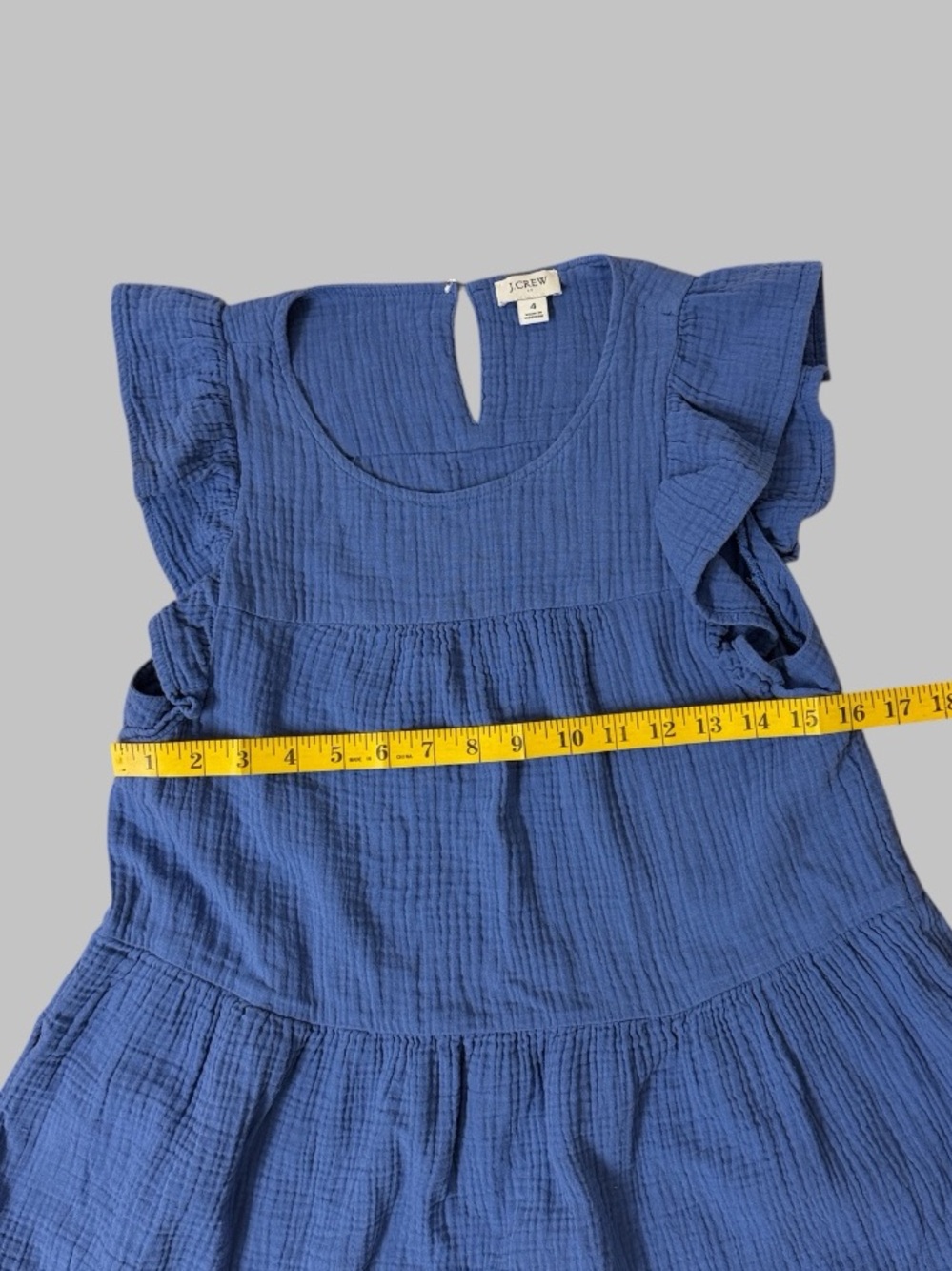 J. Crew Factory Blue Tiered Mini Gauze Dress - Picture 7 of 8